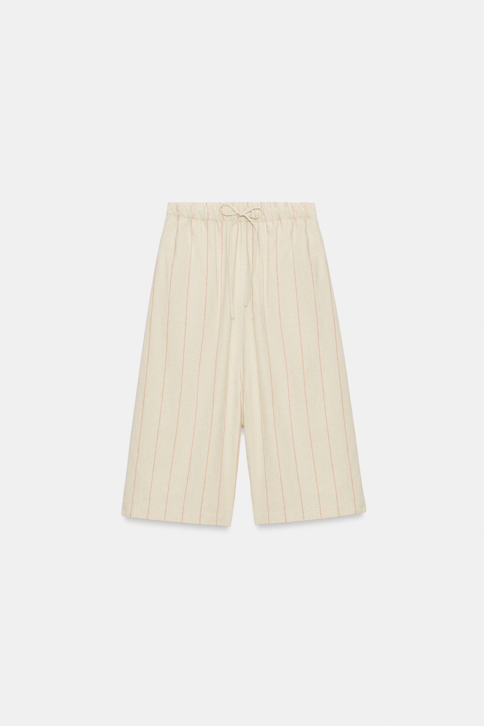 STRIPED LINEN CULOTTE PANTS
